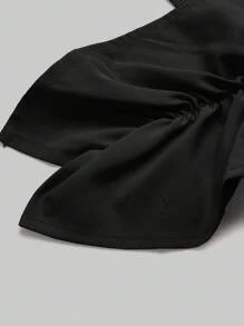 Aveloria Rosie Top corto fruncido con volante y un solo hombro, camisetas lindas y divertidas - Negro - Ver 3