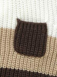 SHEIN 男嬰撞色口袋貼布套頭毛衣和針織褲 - 咖啡棕 - 查看 3