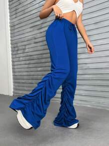 SHEIN EZwear Pantaloni sportivi con coulisse a vita orlo arricciato - Blu - Visualizzare 3