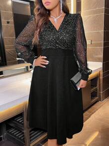 Vestido con cuello solapado y mangas de linterna talla grande