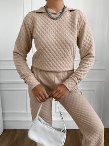 RueChic 素色連帽衛衣和運動褲 - 杏色 - 查看 4