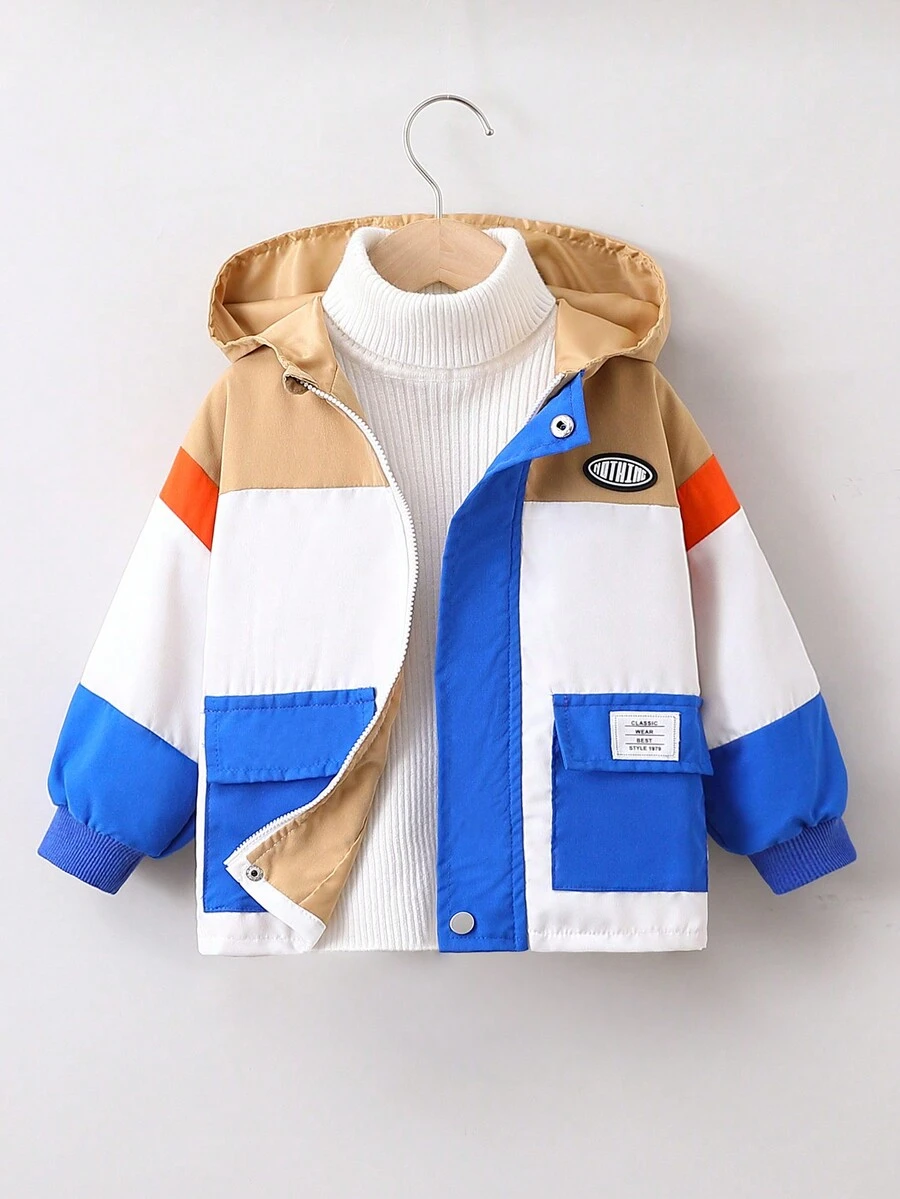 Đứa bé trai Khối màu Chi tiết Patched thư Túi có nắp Áo trùm đầu Không có áo len - Nhiều màu - Xem 1