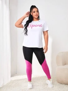 SHEIN Yoga Trendy Plus Letter Graphic Sports Set - Multicolor - View 4