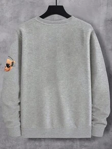 Manfinity Homme Men Slogan & Cartoon Graphic Sweatshirt - Grey - View 3