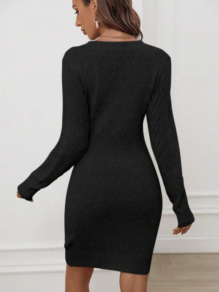Solid Cable Knit Bodycon Sweater Dress Fall Winter Cloth For Women