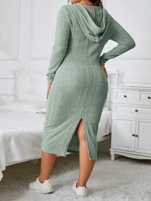 SHEIN Essnce 加大码罗纹针织抽绳卫衣连衣裙 - 薄荷綠 - 查看 2