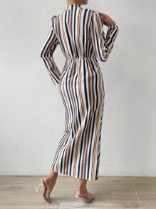 SHEIN Privé Striped Print Twist Front Asymmetrical Hem Dress - Multicolor - View 3
