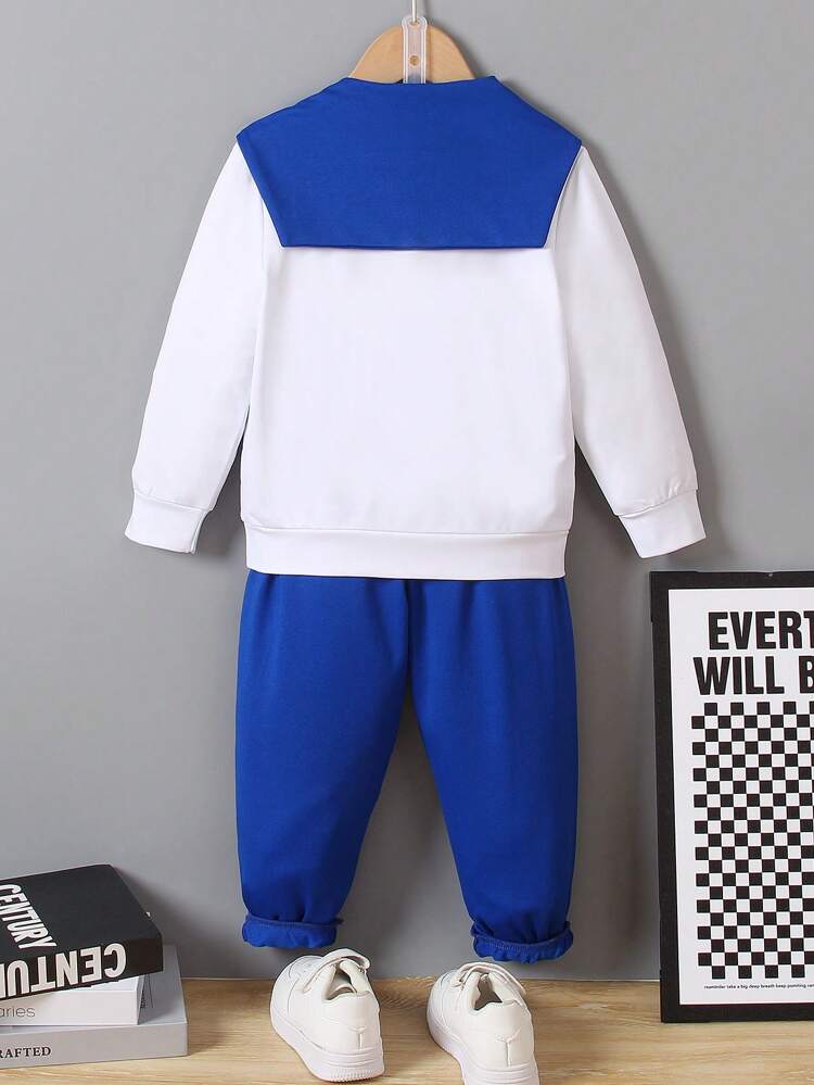 Young Boy Letter and Figure Graphic Pullover and Sweatpants