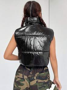 SHEIN Unity Áo khoác có đệm lót Zip Up Crop Vest Quần áo mùa đông - màu đen - Xem 2