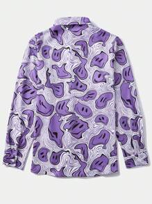 ROMWE MEN Street Life Guys Allover Print Button Up Shirt - Multicolor - View 2