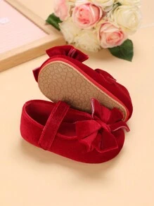 1pair Butterfly Decor Flat Shoes For 0-1 Year-Old Baby Girls - Red - View 2