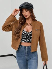 Aveloria Raglan Sleeve Zip Up Suedette Jacket Fall Cloth For Women - Mocha Brown - View 1