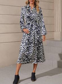 EMERY ROSE Allover Print Belted Shirt Dress - Multicolor - View 1