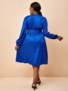 Celure Hơn Cổ Lao Tay áo lồng đèn Đầm - Màu xanh lam - Xem 2