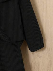 SHEIN 男嬰翻蓋細節半拉鏈燈芯絨上衣和褲子 - 黑色 - 查看 4