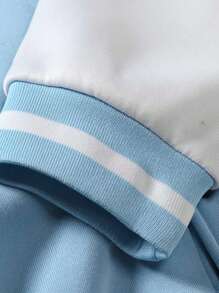 Men Star & Slogan Patched Two Tone Varsity Jacket - Blue and White - View 7