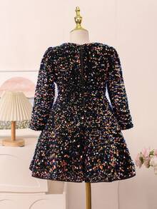 SHEIN 女小童亮片裝飾前蝴蝶結洋裝 - 黑色 - 查看 2