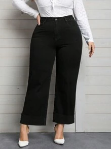 EMERY ROSE Plus Solid Wide Leg Jeans - Black - View 4