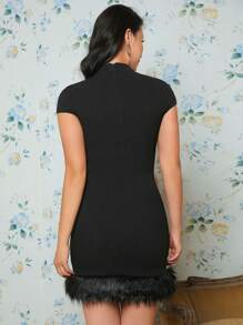 EastFlair 新款中式旗袍领女式宴会礼服（带仿毛下摆）