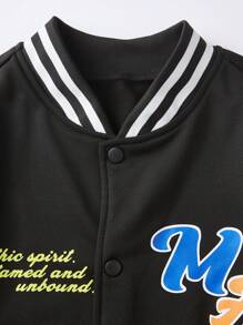 ROMWE MEN Prep 男士黑色骷髏圖案棒球夾克 - 黑色 - 查看 4