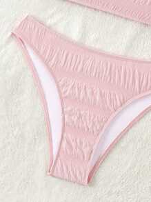 SHEIN Solid Ruched Bikini Set - Pink - View 3