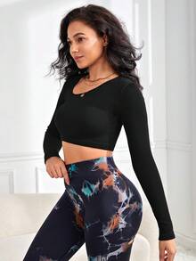 Easithlete Solid Crop Sports Tee - Black - View 3