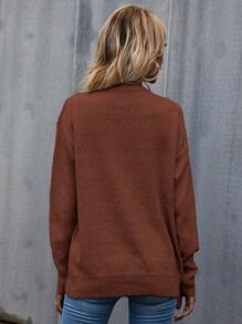 EMERY ROSE Solid Drop Shoulder Knit Pullover Fall Winter Sweater - Brown - View 2