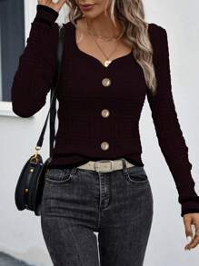 SHEIN LUNE Button Detail Sweater - Purple - View 4
