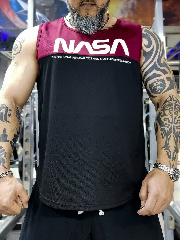 Men Letter Graphic Colorblock Sports Tank Top Workout Tops