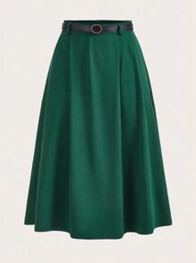 SHEIN Clasi Cao eo Xếp nếp Túi nghiêng Váy Không có thắt lưng - Màu xanh lá cây đậm - Xem 1