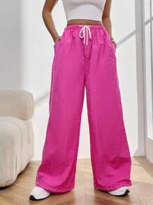 SHEIN Unity 腰部抽繩闊腿褲 - 灰色 - 查看 1