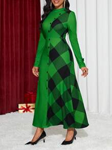 SHEIN Lady Argyle Print Button Front Dress Without Belt - Multicolor - View 4