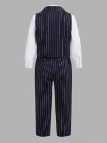 男小童條紋圖案西裝外套背心和褲子&前蝴蝶結襯衫 - 彩色 - 查看 2