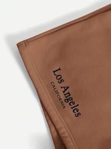 SHEIN EZwear Đồ họa Chữ cái Thả vai Áo thể thao và quần đùi - Cà phê nâu - Xem 4