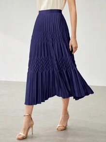 MOTF PREMIUM Solid Pleated Skirt Without Belt - Purple - View 5