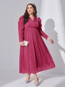 Modelyn 大碼羊腿袖亮片洋裝