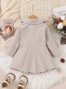 Baby Girl Double Breasted Contrast Binding Trench Coat - Apricot - View 2