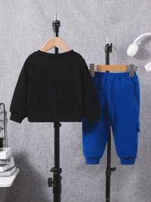 SHEIN Baby Boy Slogan Graphic Sweatshirt & Sweatpants - Multicolor - View 2