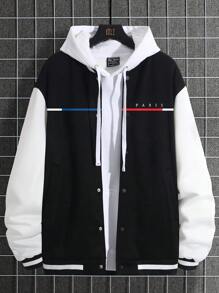 Manfinity Homme Men Plus Colorblock Striped Trim Bomber Jacket - Multicolor - View 1