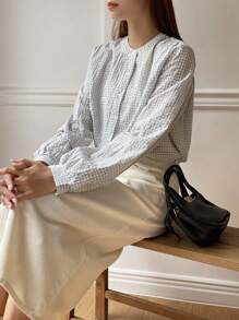 DAZY Plaid Print Button Front Shirt,Long Sleeve Tops - Green - View 4