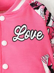 女嬰字母圖案插肩袖夾克 - 玫紅色 - 查看 3