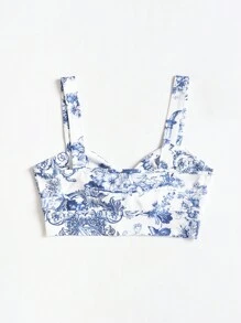 Soleia In hoa Paisley Nút phía trước Cami ngọn - Xanh và trắng - Xem 2