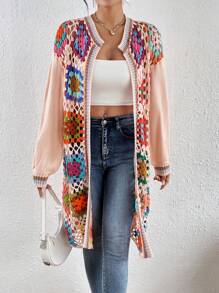 SHEIN Essnce Áo Cardigan trễ vai họa tiết Geo - Hồng - Xem 4