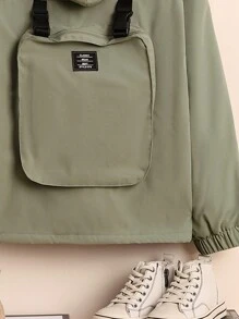 SHEIN 男大童字母補丁細節加絨內裏連帽外套