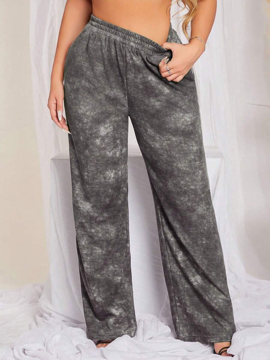 SHEIN SXY 紮染彈性腰帶衛褲 - 灰色 - 查看 1