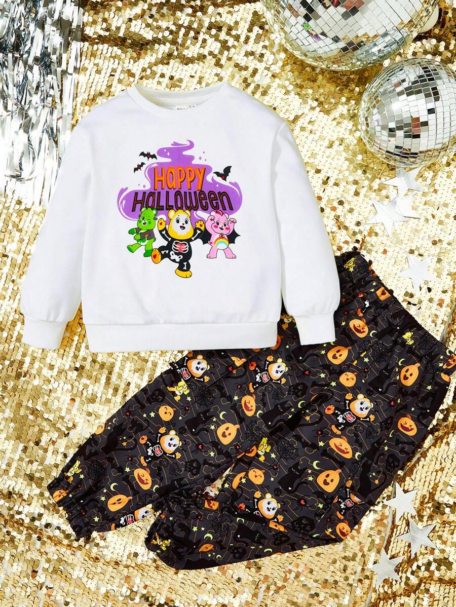 SHEIN X Care Bears Young Boy Letter & Cartoon Graphic Pullover & Sweatpants
