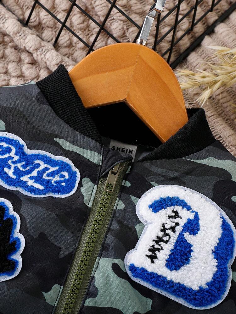 תינוקות בנים הדפס צבאי פרט פאטץ' אותיות ג'קט בומבר ללא חולצת טי - ריבוי צבעים - ראה 4