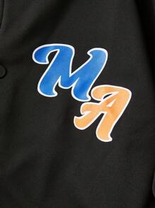 ROMWE MEN Prep 男士黑色骷髏圖案棒球夾克 - 黑色 - 查看 5