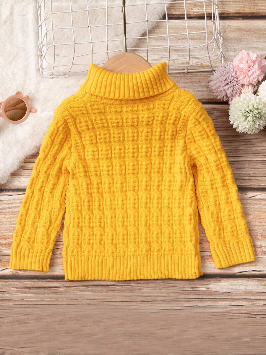 Bebé niño Jersey cuello alto tejido de cable - Amarillo - Ver 1