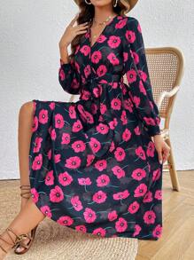 SHEIN VCAY Allover Floral Print Belted Dress - Multicolor - View 2